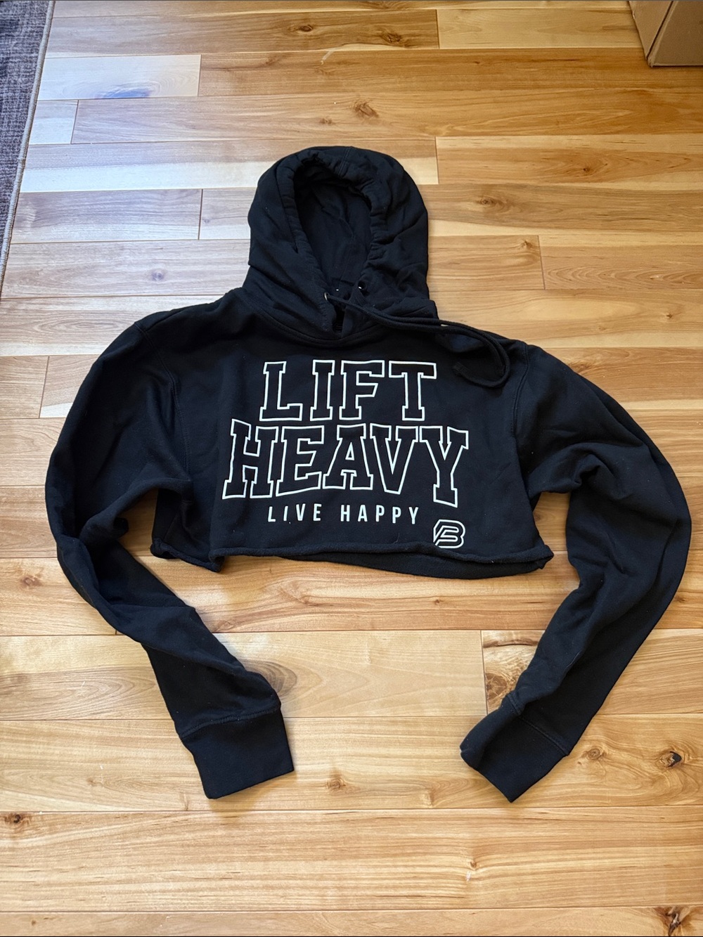 Black "Lift Heavy" Cropped Hoodie